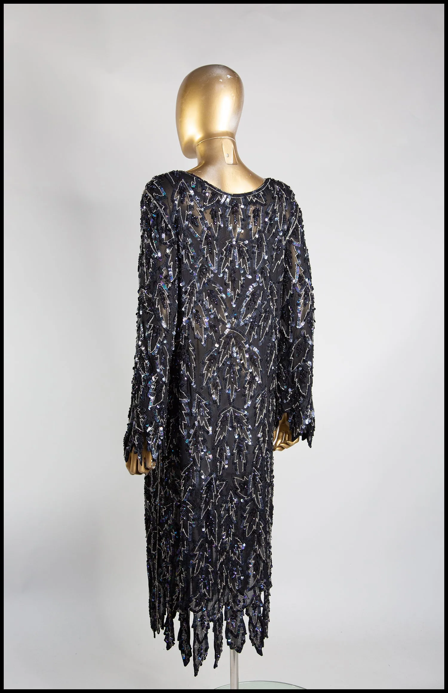 Vintage 1980s Black Beaded Silk Dress