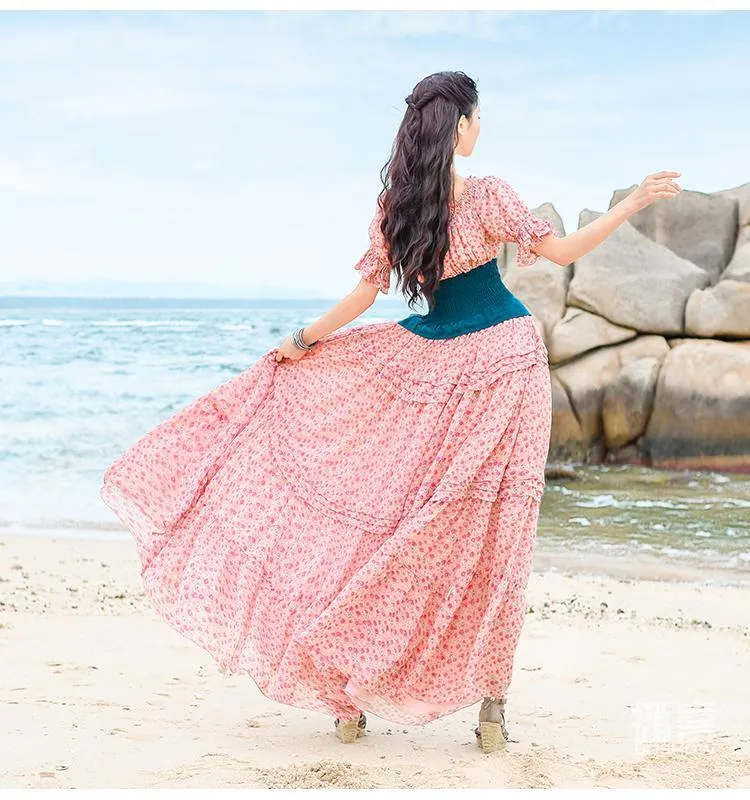 Vintage Bohemian Pink Chiffon Dress | Mandala