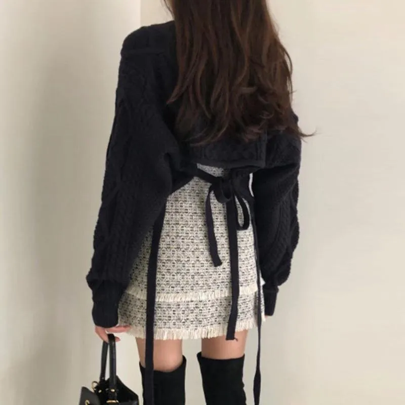 Vintage Loose Knit Braids Sweater   Small Skirt