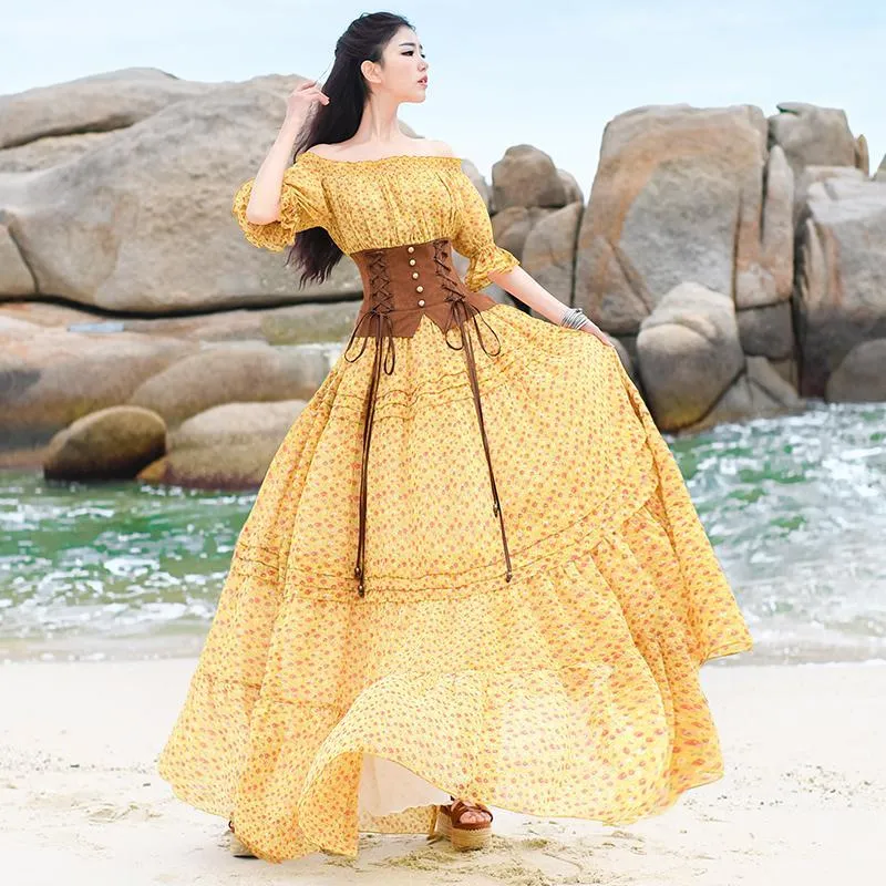 Vintage Yellow Chiffon Peasant Dress | Mandala