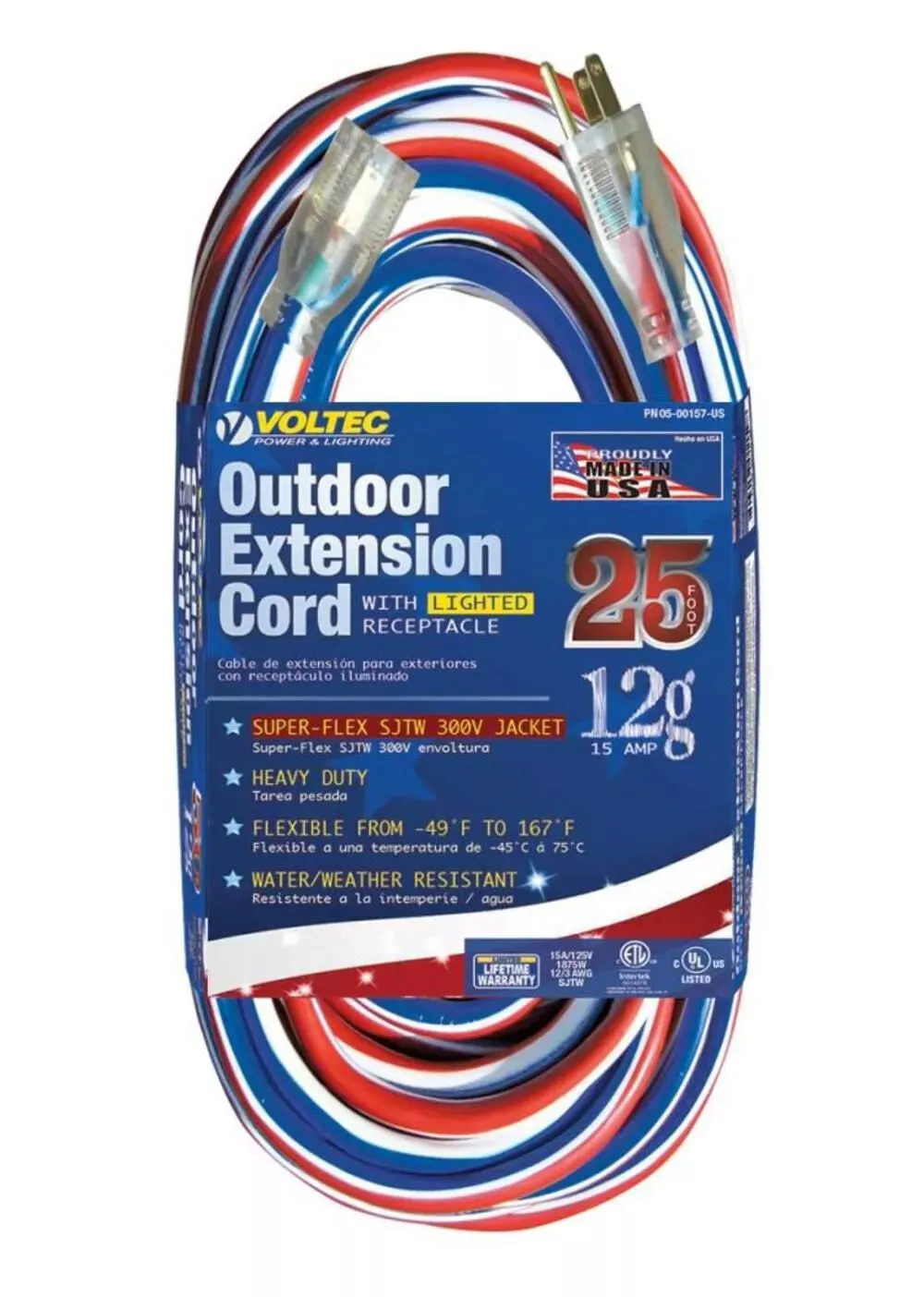 Voltec 25' 12/3 SJTW Outdoor Extension Cord w/ Lighted Ends 0500157US