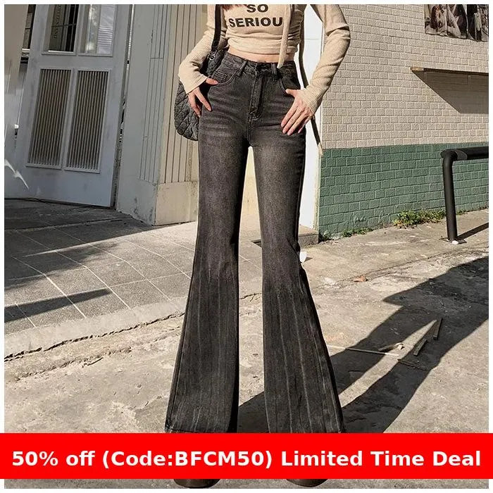 Wenkouban christmas outfit men 2024 winter outfits  Black Friday Autumn Versatile Casual Skinny Jeans Women's Frayed Design High Waist Slimming Flared Pants Fashion