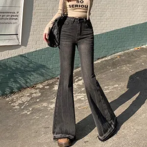 Wenkouban christmas outfit men 2024 winter outfits  Black Friday Autumn Versatile Casual Skinny Jeans Women's Frayed Design High Waist Slimming Flared Pants Fashion