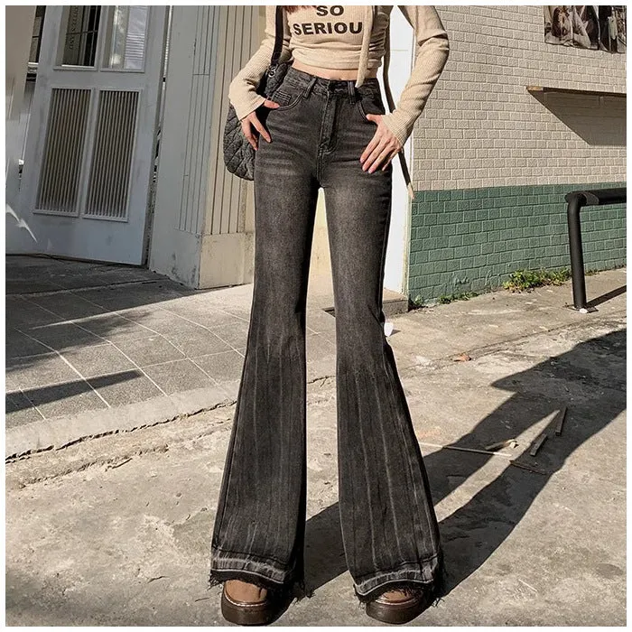 Wenkouban christmas outfit men 2024 winter outfits  Black Friday Autumn Versatile Casual Skinny Jeans Women's Frayed Design High Waist Slimming Flared Pants Fashion