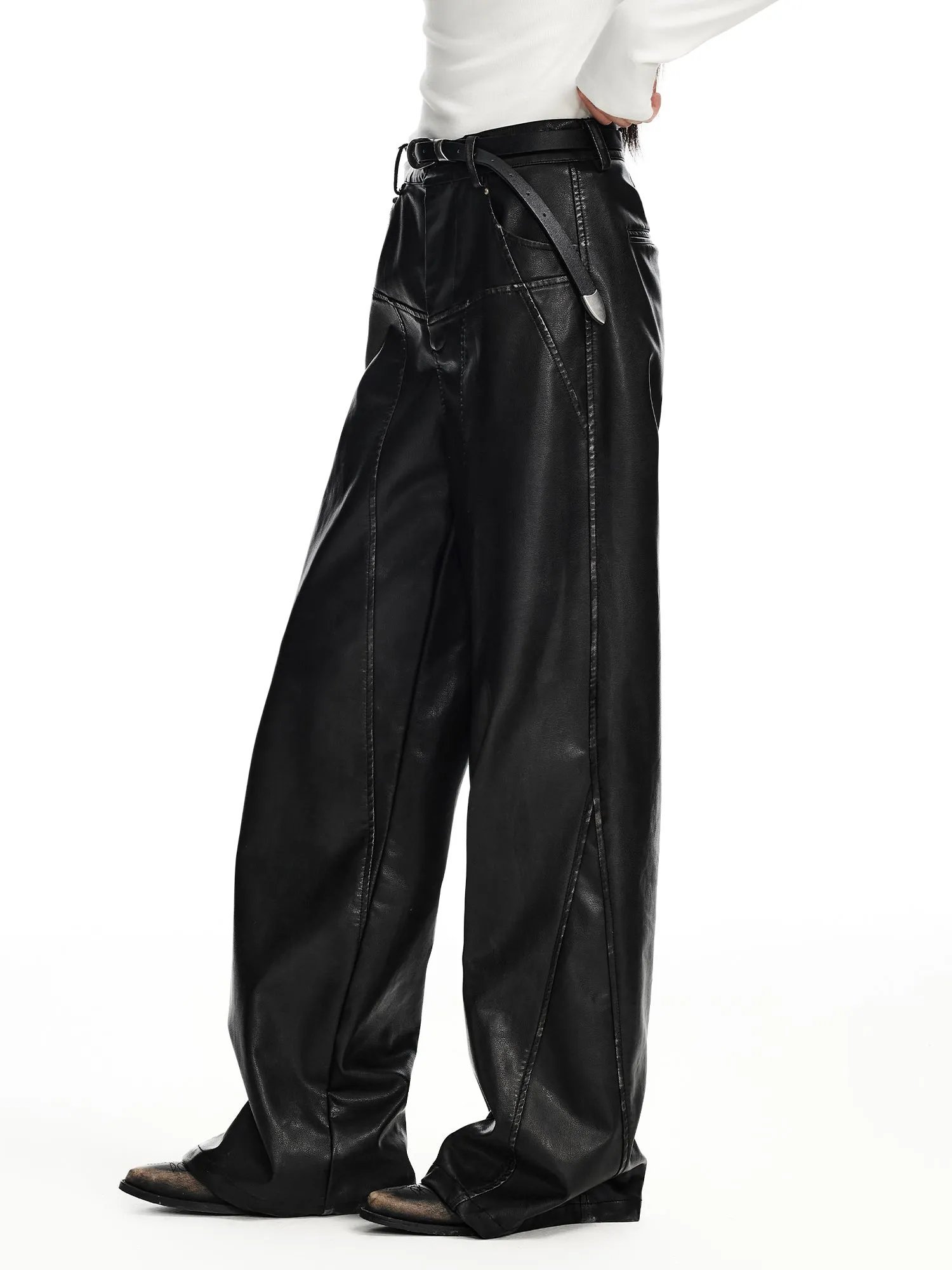 WESAME LAB BLACK WASHED LEATHER PANTS