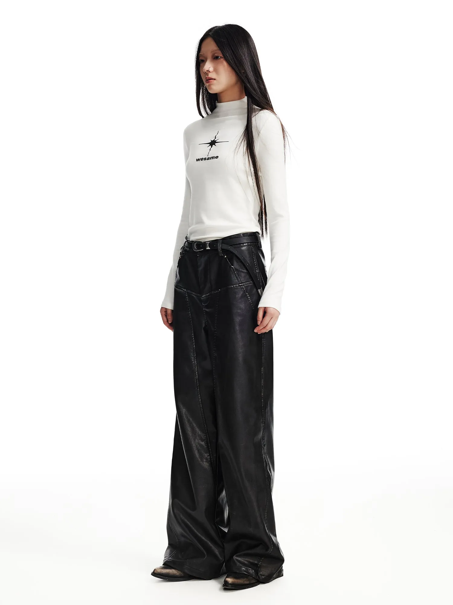 WESAME LAB BLACK WASHED LEATHER PANTS