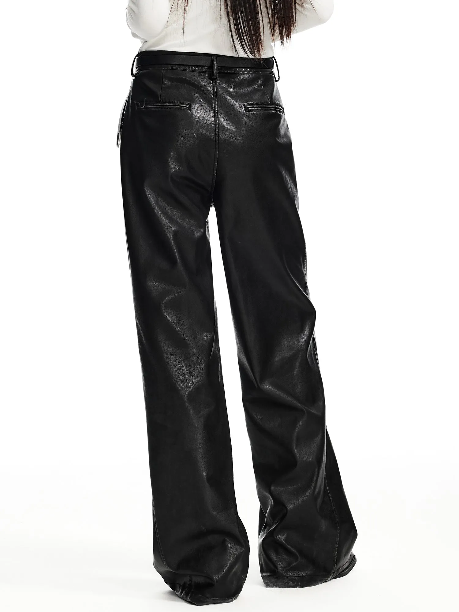 WESAME LAB BLACK WASHED LEATHER PANTS