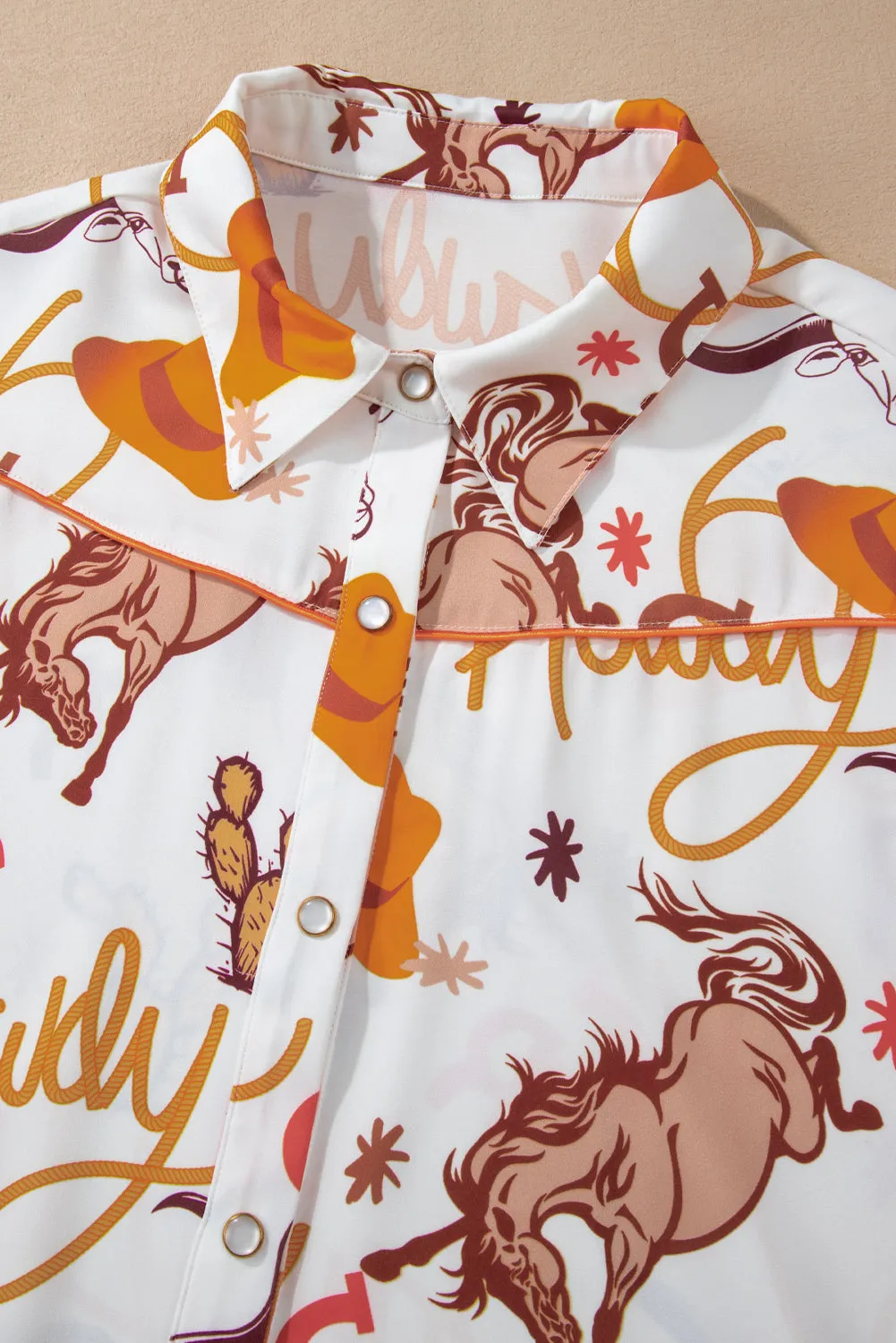 Western Beige "Howdy" Western Loose Shirt