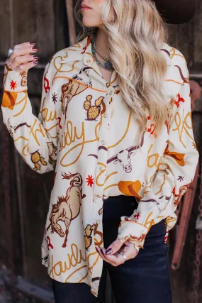 Western Beige "Howdy" Western Loose Shirt