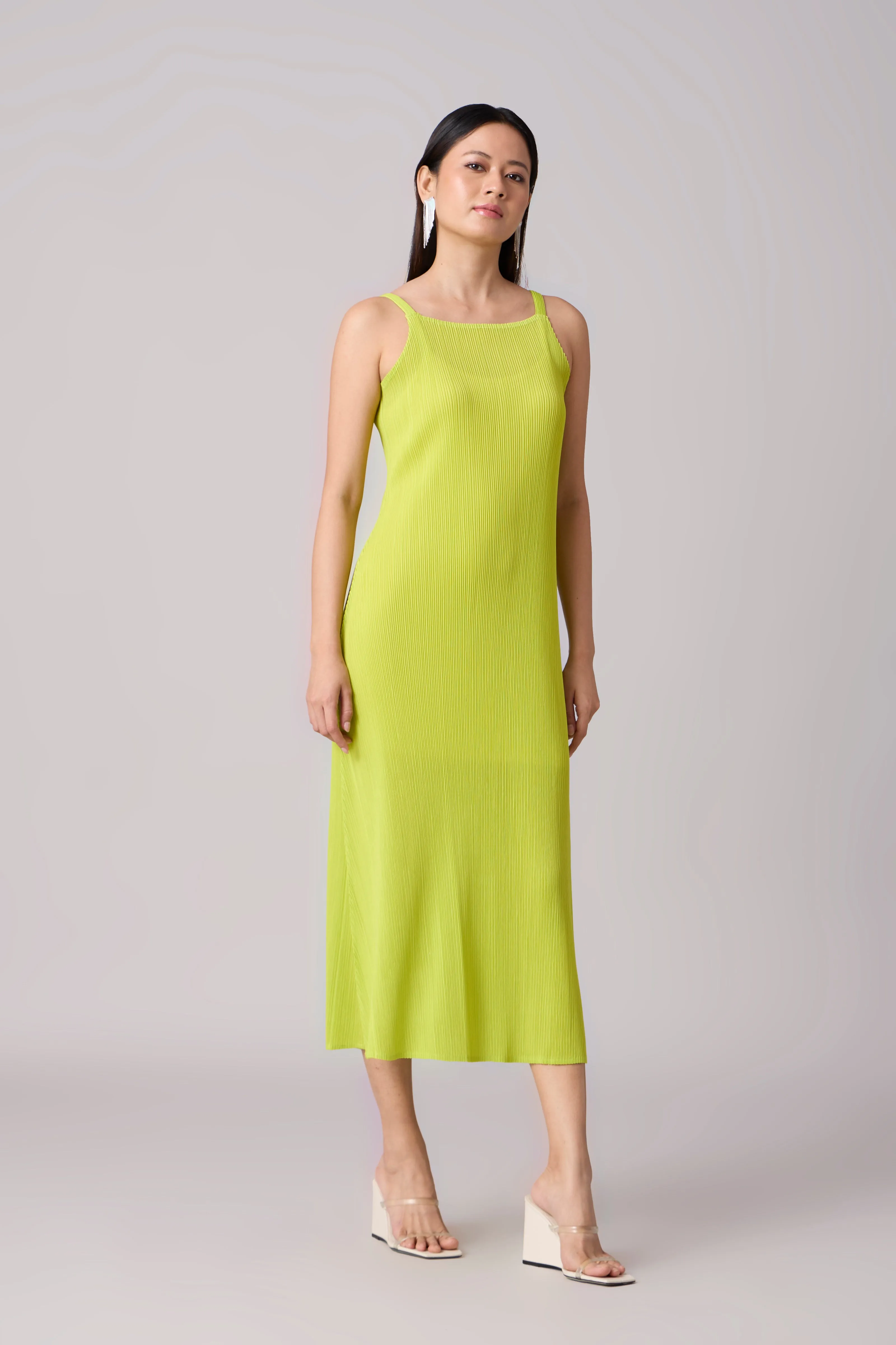 Willa Pleated Dress - Lime