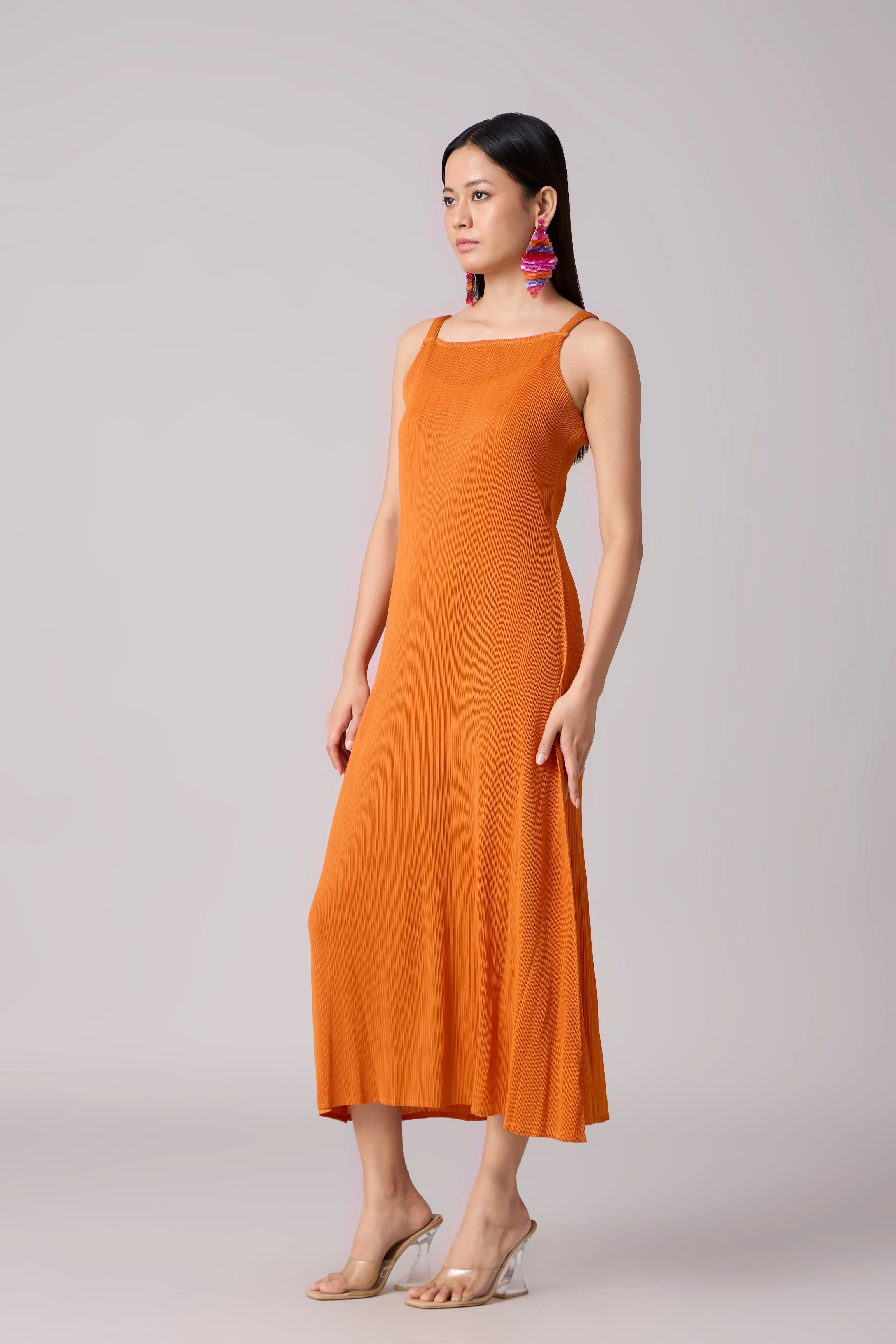 Willa Pleated Dress - Orange