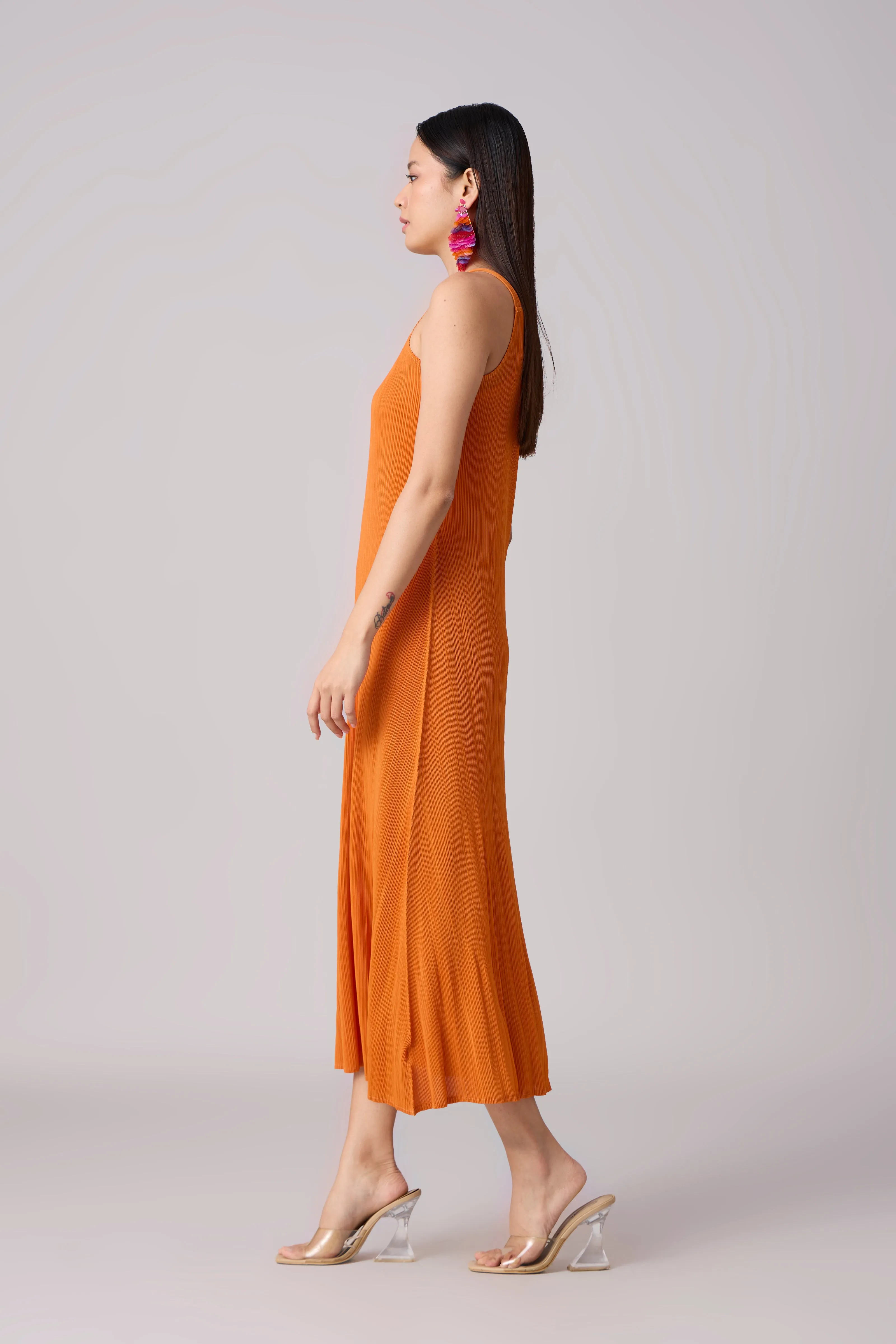 Willa Pleated Dress - Orange