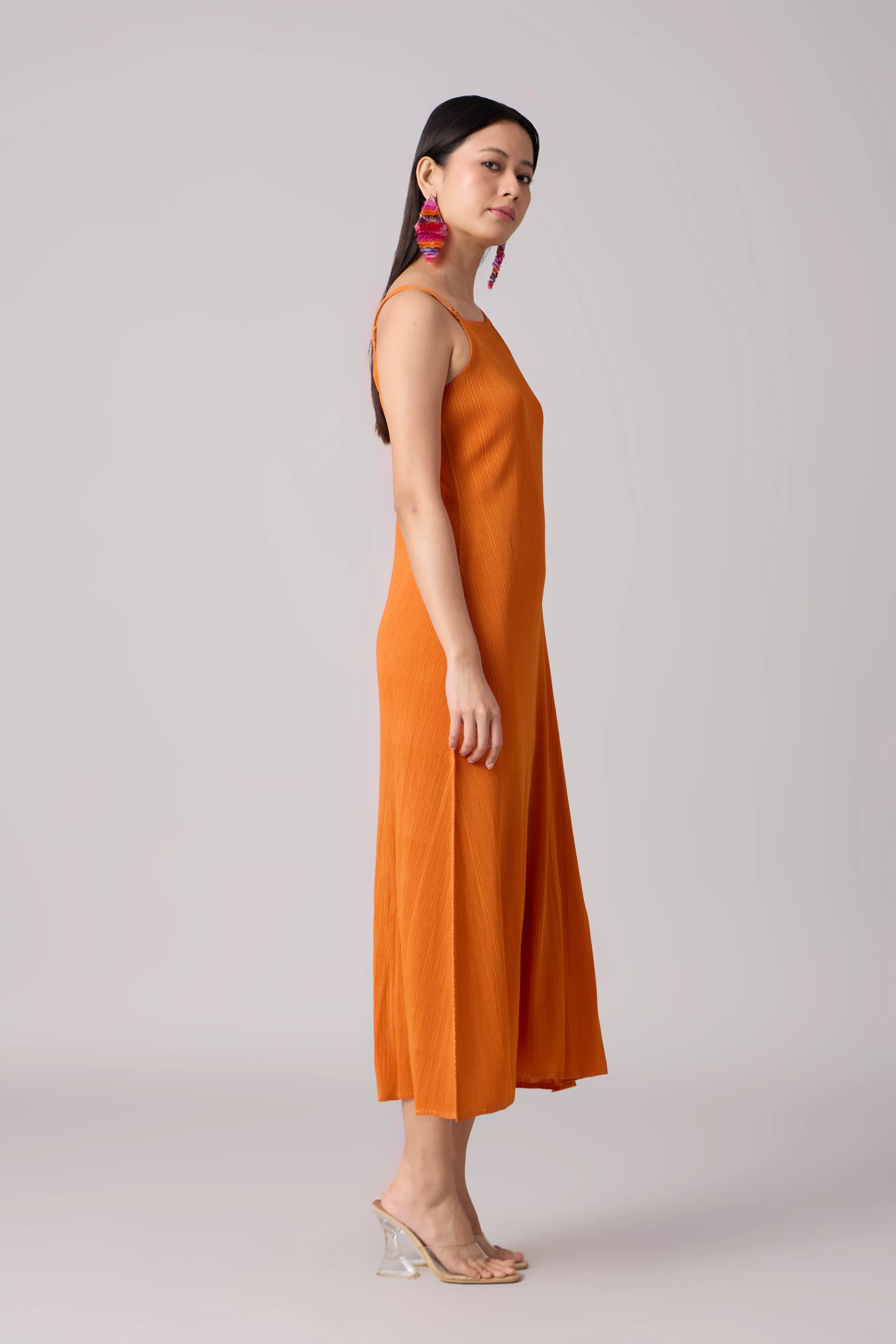 Willa Pleated Dress - Orange