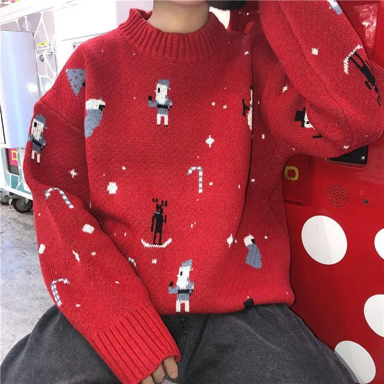 Winter Holiday Design Red Knit Sweater