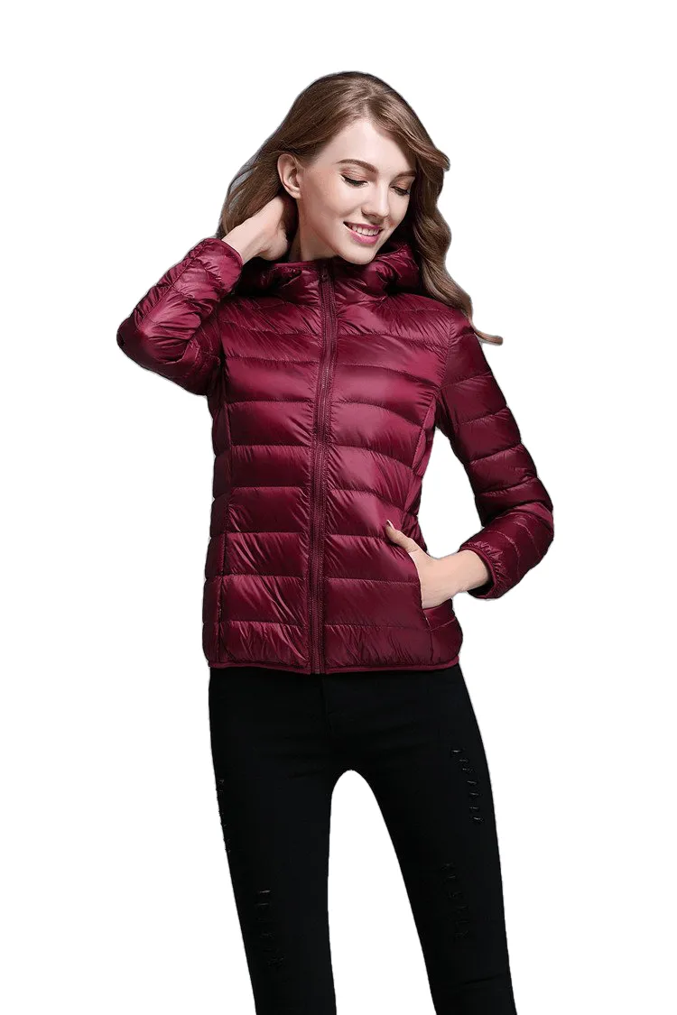 Winter Trendy Pure Color Lightweight Slim Fit Down Jacket For Ladies