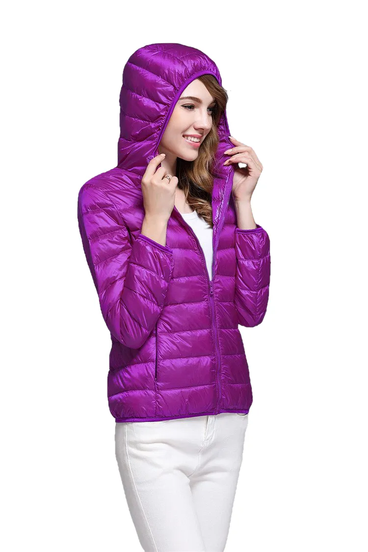 Winter Trendy Pure Color Lightweight Slim Fit Down Jacket For Ladies