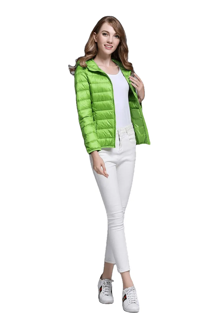 Winter Trendy Pure Color Lightweight Slim Fit Down Jacket For Ladies