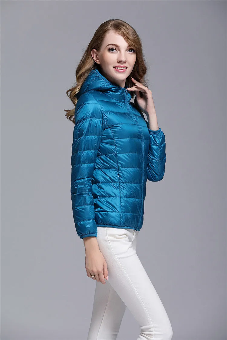 Winter Trendy Pure Color Lightweight Slim Fit Down Jacket For Ladies