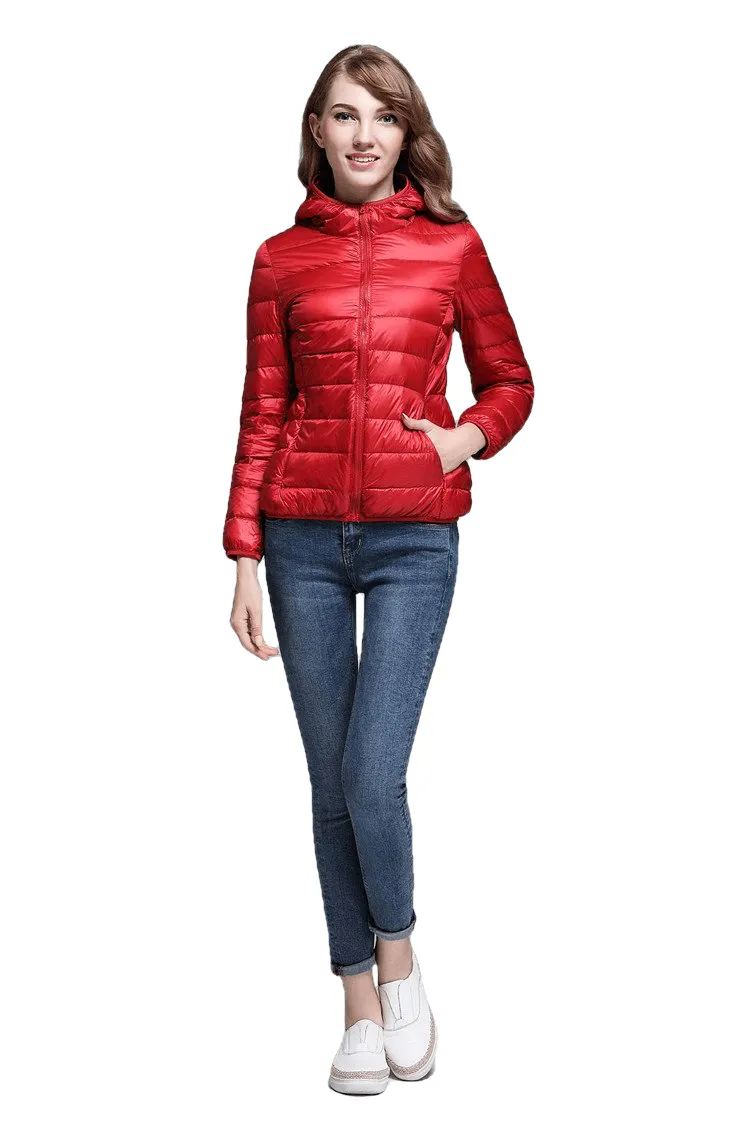 Winter Trendy Pure Color Lightweight Slim Fit Down Jacket For Ladies