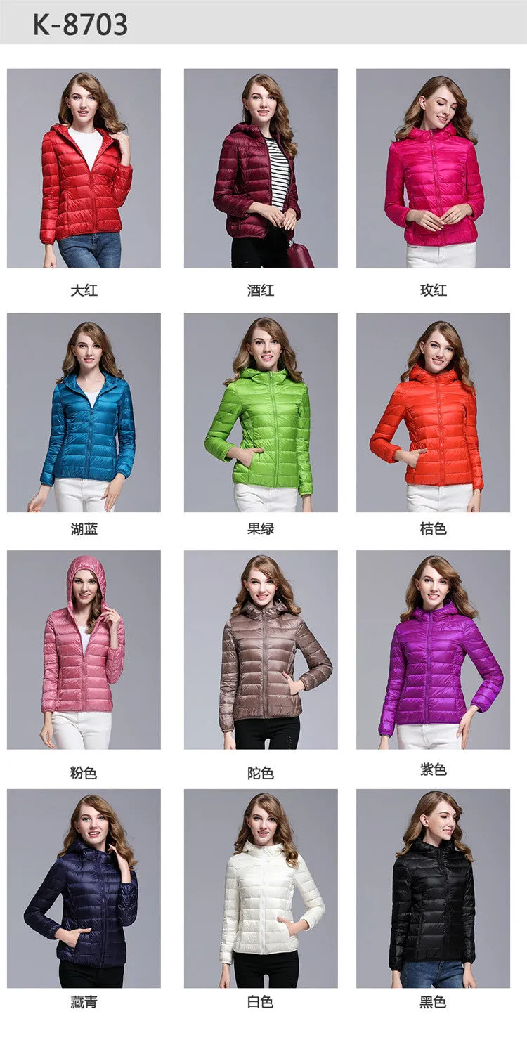 Winter Trendy Pure Color Lightweight Slim Fit Down Jacket For Ladies