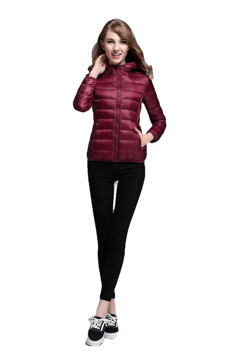 Winter Trendy Pure Color Lightweight Slim Fit Down Jacket For Ladies