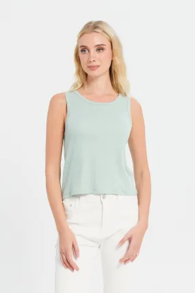 Women Blue Rib Vest Cropped Top