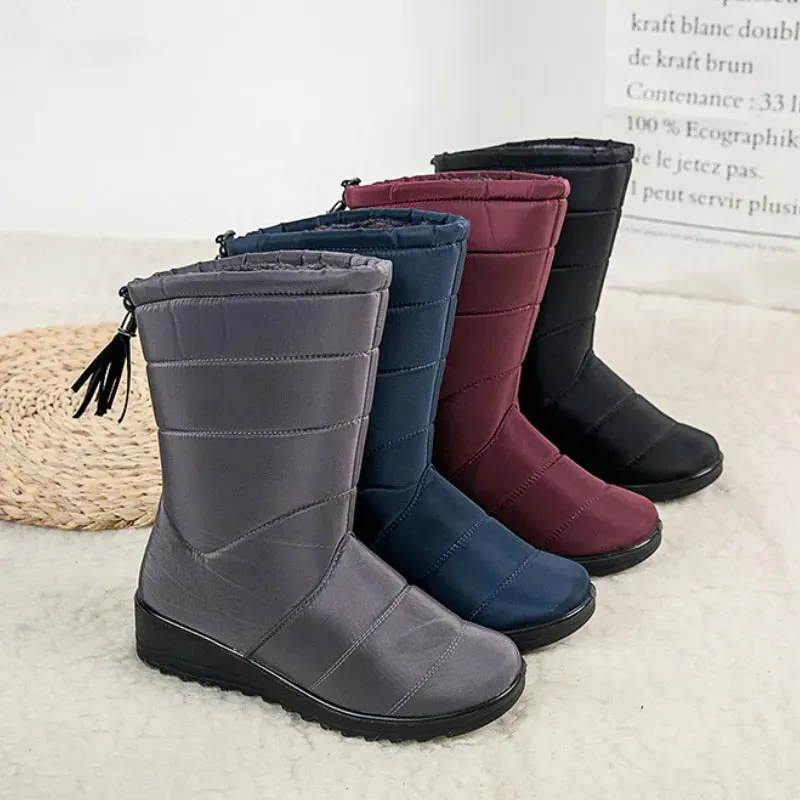 Women Mid-Calf Winter Snow Anti-Slip Fur Lined Waterproof Boots