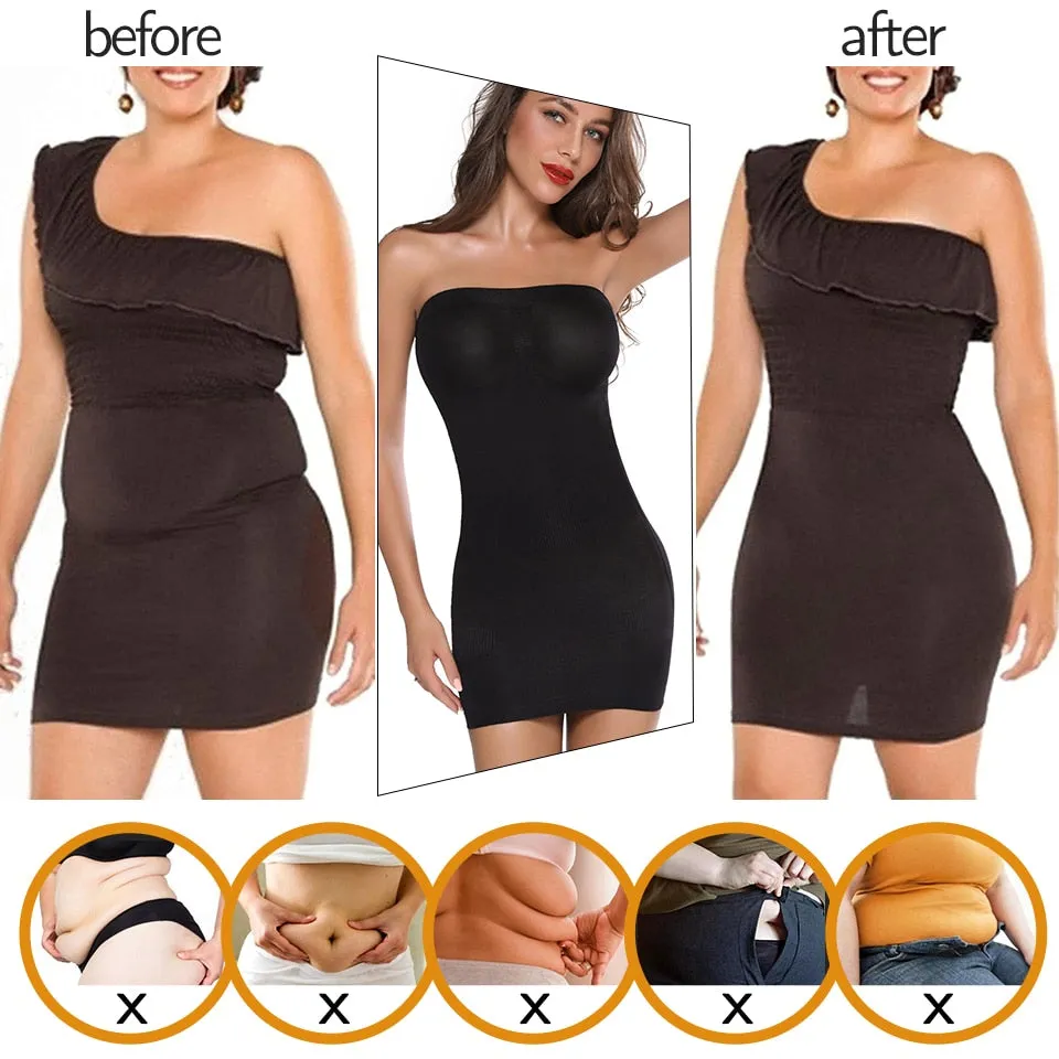 Women Shapewear Strapless Full Slips for Under Dress Tummy Control Slips Skirts Full Body Shaper Seamless Underwear Shaper