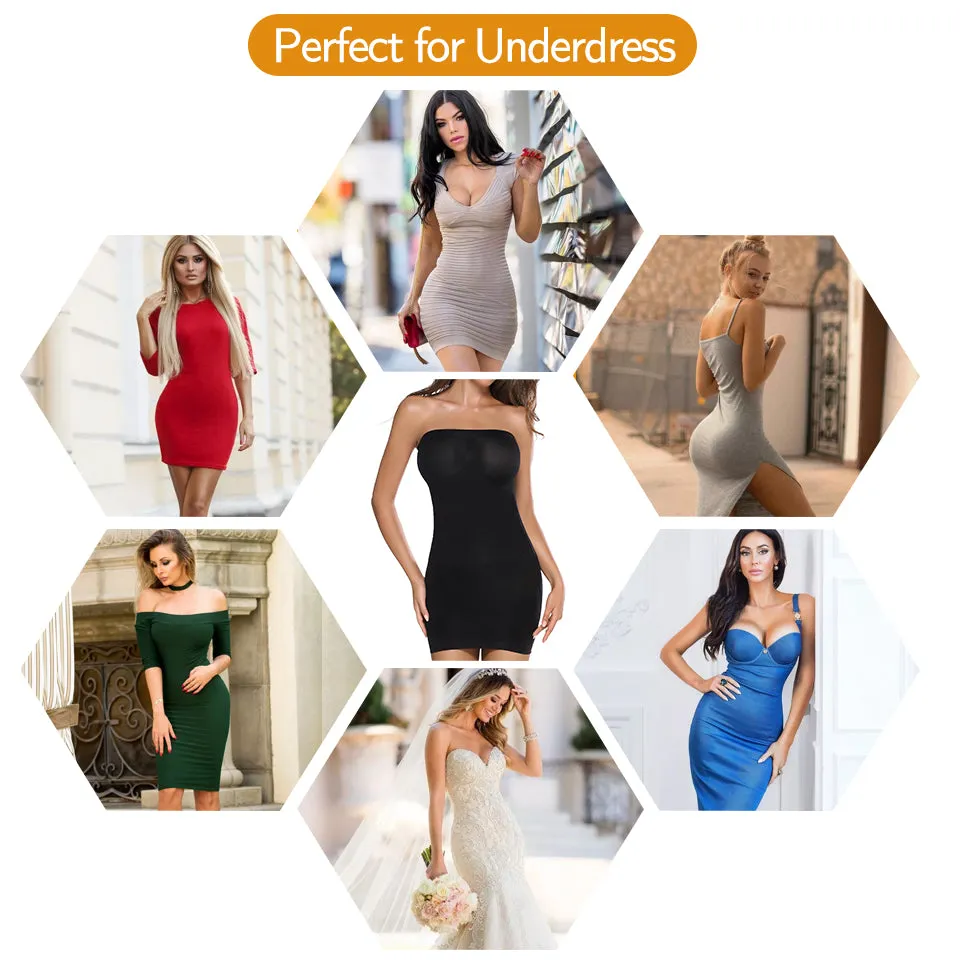 Women Shapewear Strapless Full Slips for Under Dress Tummy Control Slips Skirts Full Body Shaper Seamless Underwear Shaper