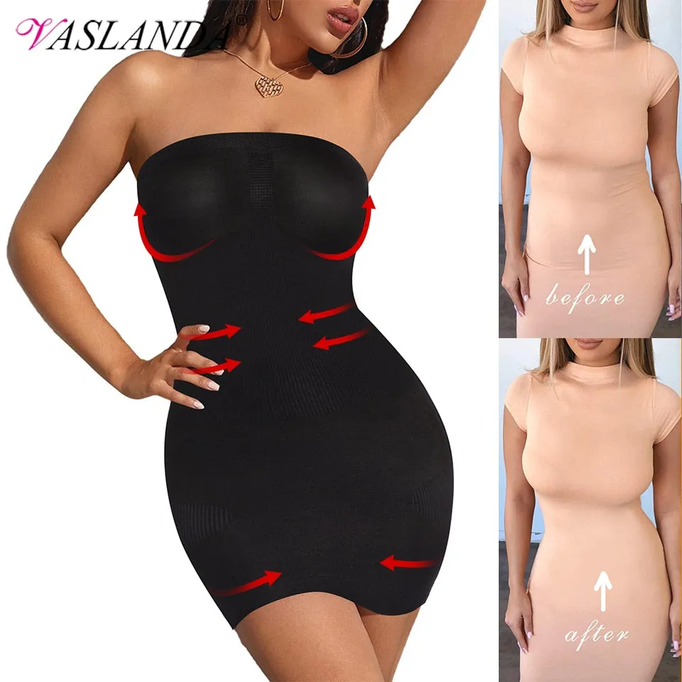 Women Shapewear Strapless Full Slips for Under Dress Tummy Control Slips Skirts Full Body Shaper Seamless Underwear Shaper