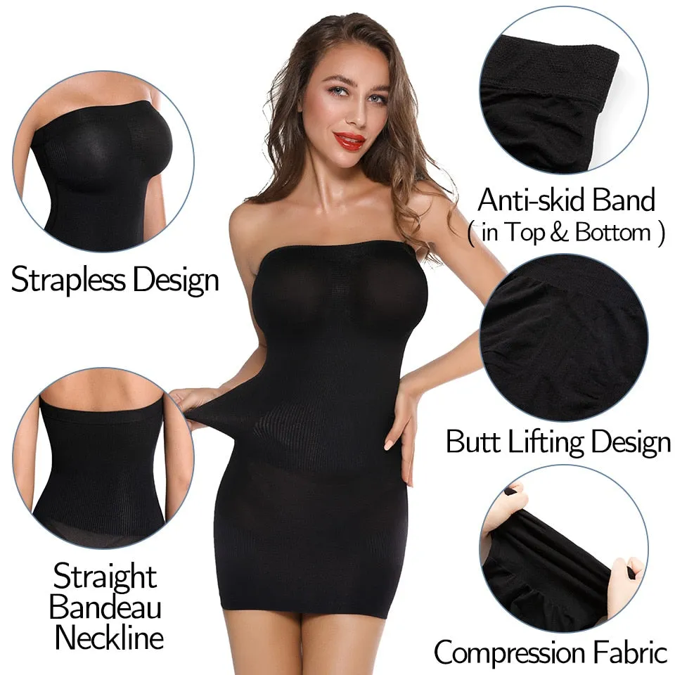 Women Shapewear Strapless Full Slips for Under Dress Tummy Control Slips Skirts Full Body Shaper Seamless Underwear Shaper