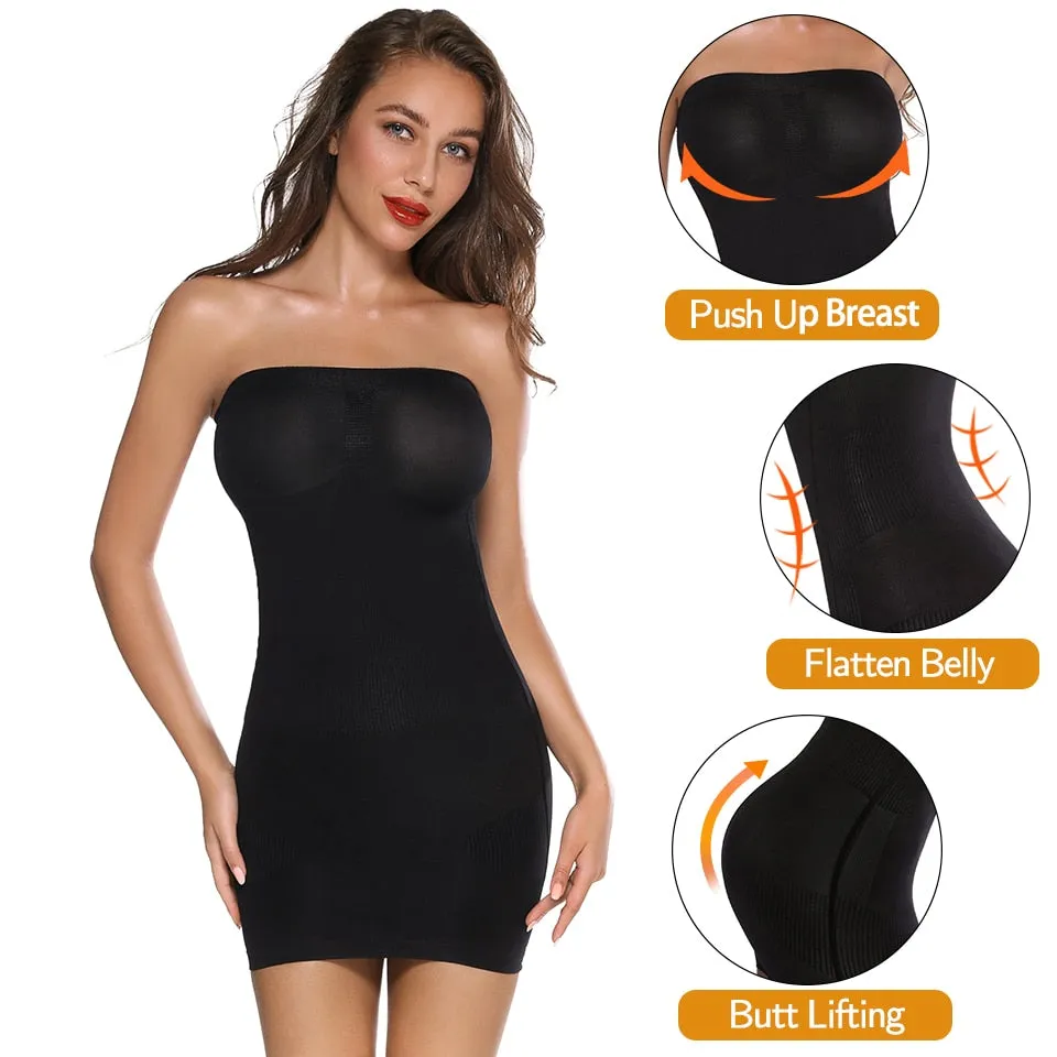 Women Shapewear Strapless Full Slips for Under Dress Tummy Control Slips Skirts Full Body Shaper Seamless Underwear Shaper