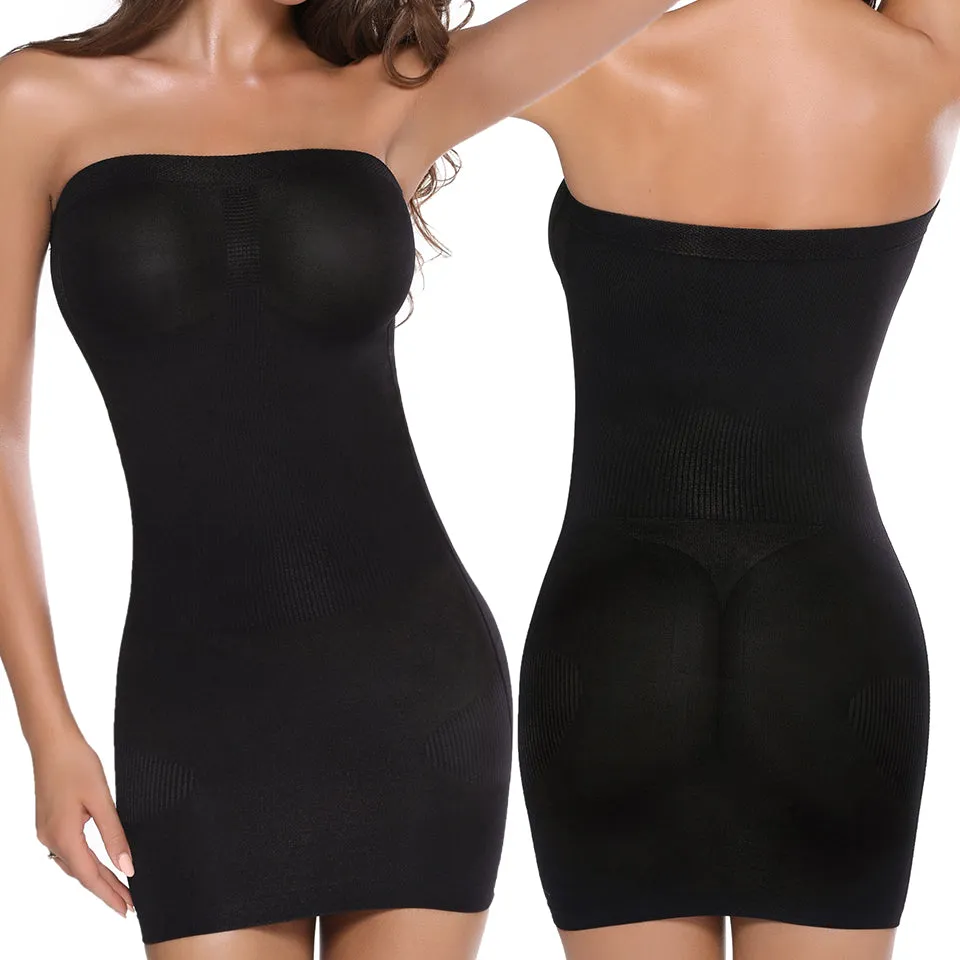 Women Shapewear Strapless Full Slips for Under Dress Tummy Control Slips Skirts Full Body Shaper Seamless Underwear Shaper