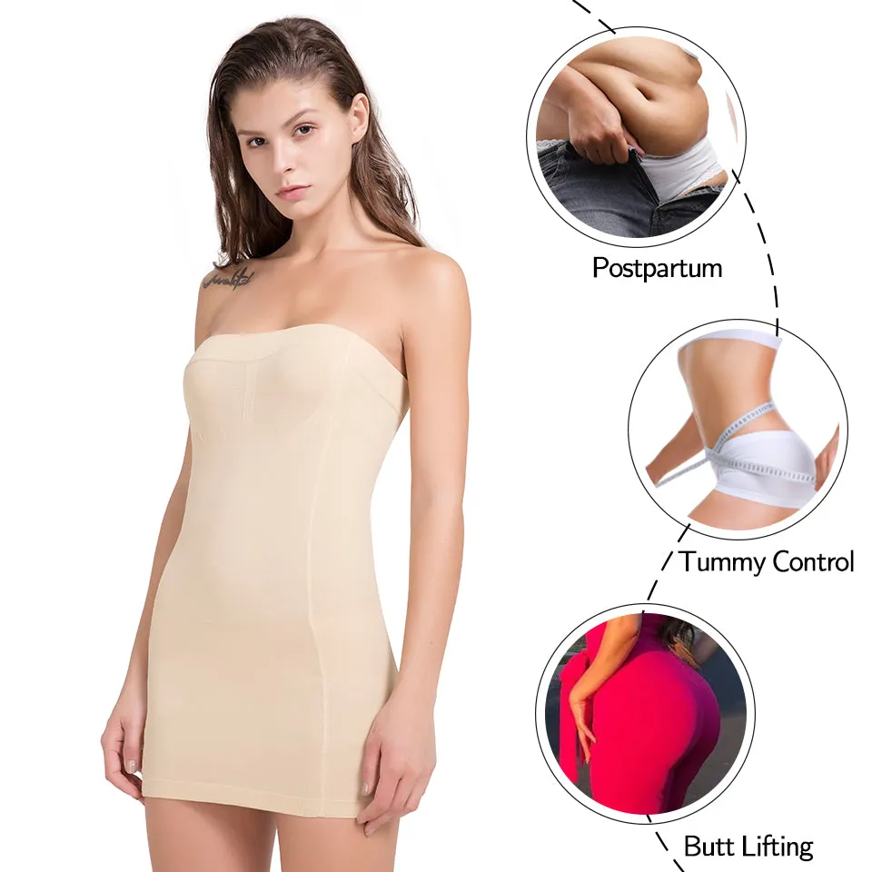 Women Shapewear Strapless Full Slips for Under Dress Tummy Control Slips Skirts Full Body Shaper Seamless Underwear Shaper