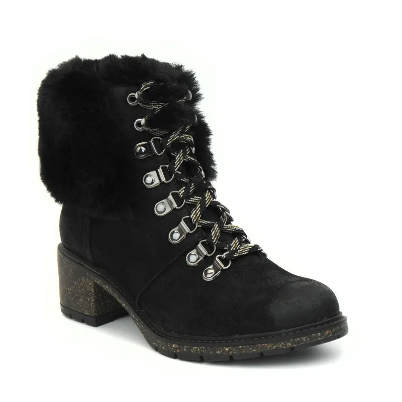 WOMEN'S AETREX BROOKLYN WEATHER-FRIENDLY FUR LACE UP BOOT | BLACK