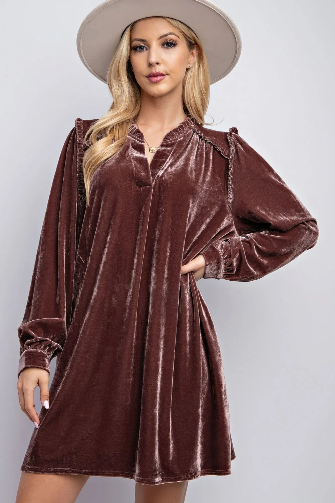 Women's Mini ruffle detailing velvet dress