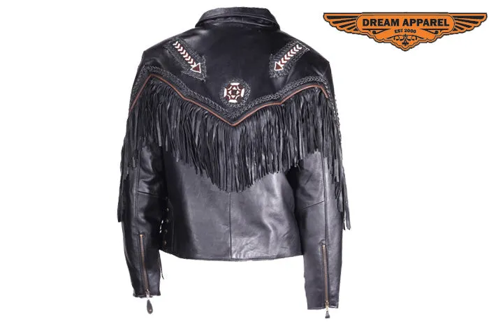 Womens Motorcycle Jacket With Arrows & Fringes