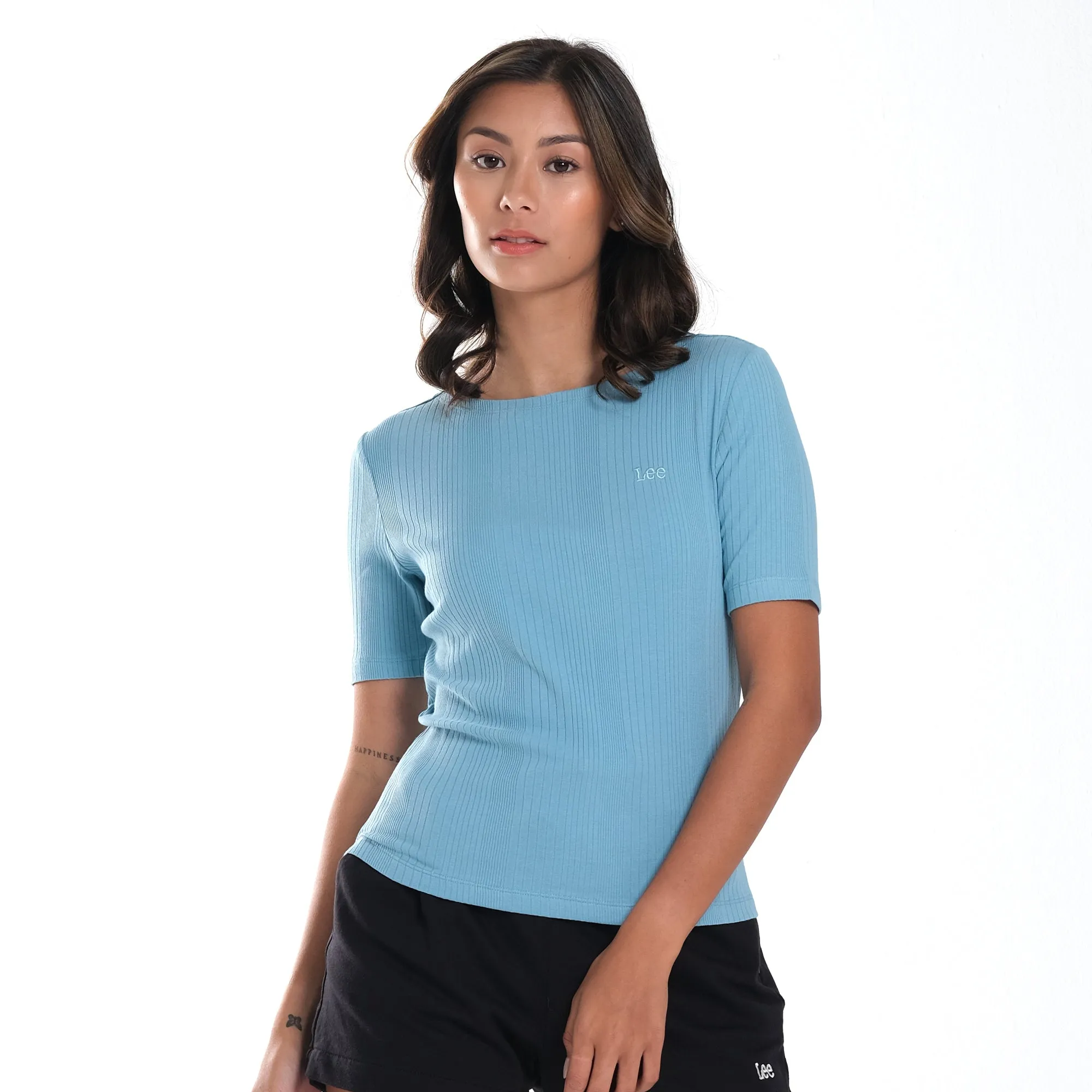 WOMENS RIBBED-KNIT BOATNECK TEE