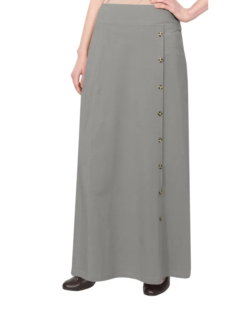 Women's Stretch Cotton Knit Faux Button Front Maxi A-Line Skirt