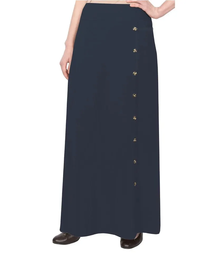 Women's Stretch Cotton Knit Faux Button Front Maxi A-Line Skirt