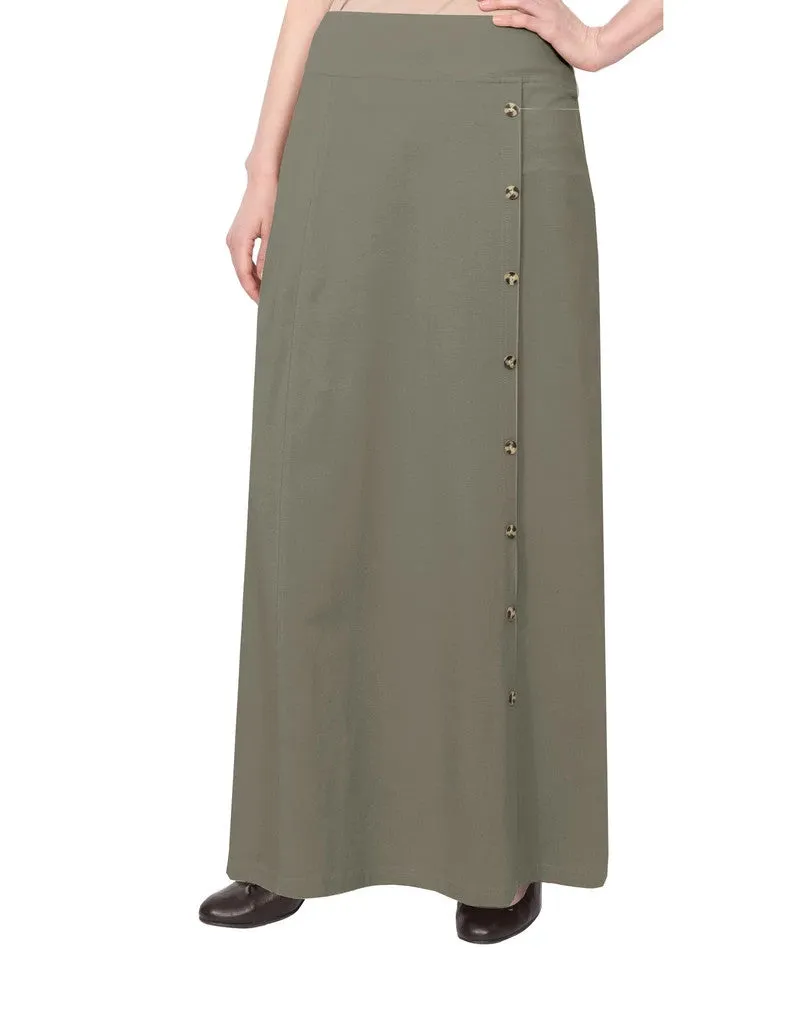 Women's Stretch Cotton Knit Faux Button Front Maxi A-Line Skirt