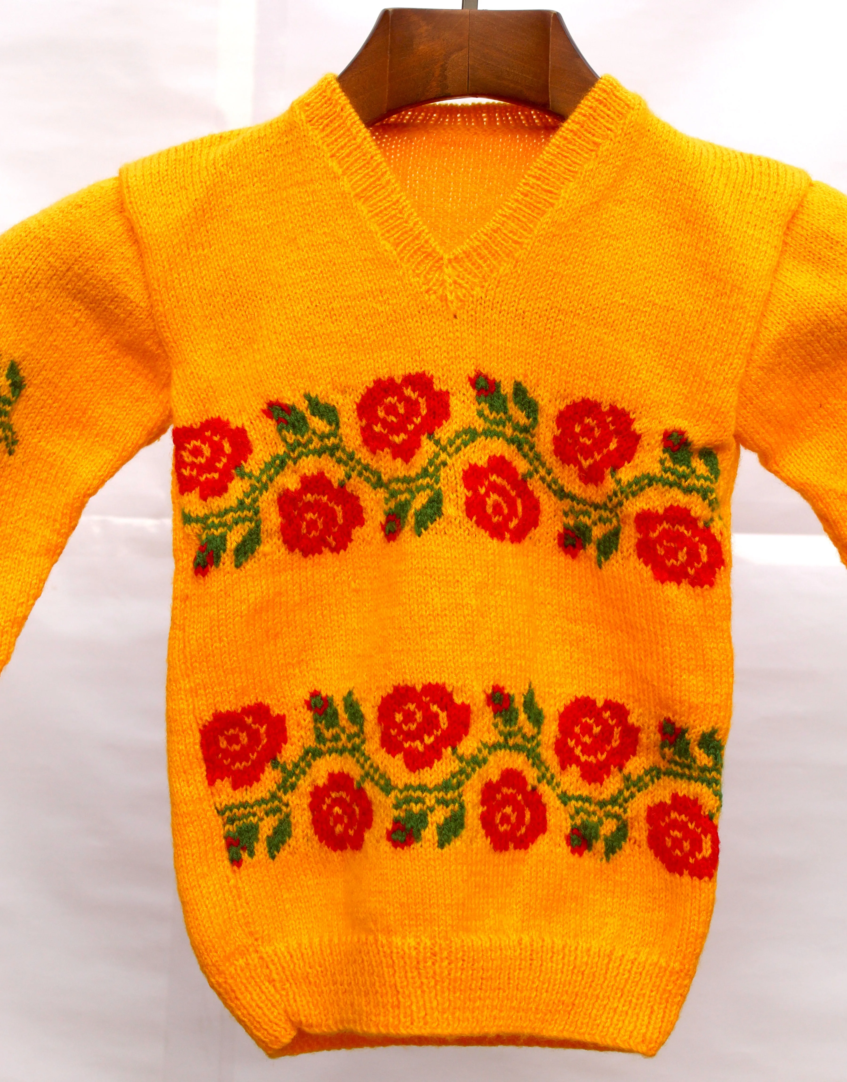 Woonie Knitting Handmade Beautiful Flower Pattern Design Graminarts Baby Sweater- Marigold