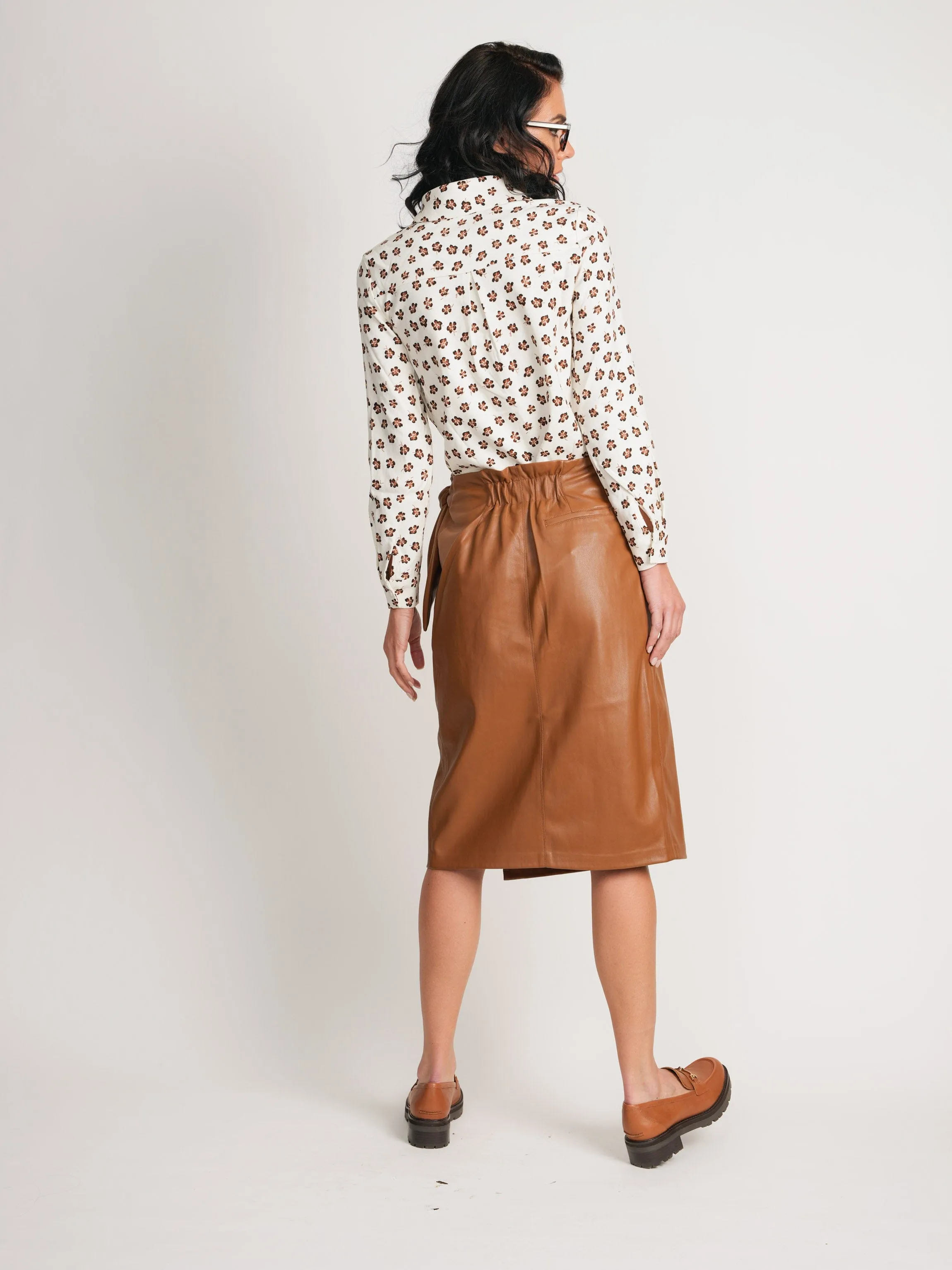 WRAP LEATHER SKIRT-BROWN