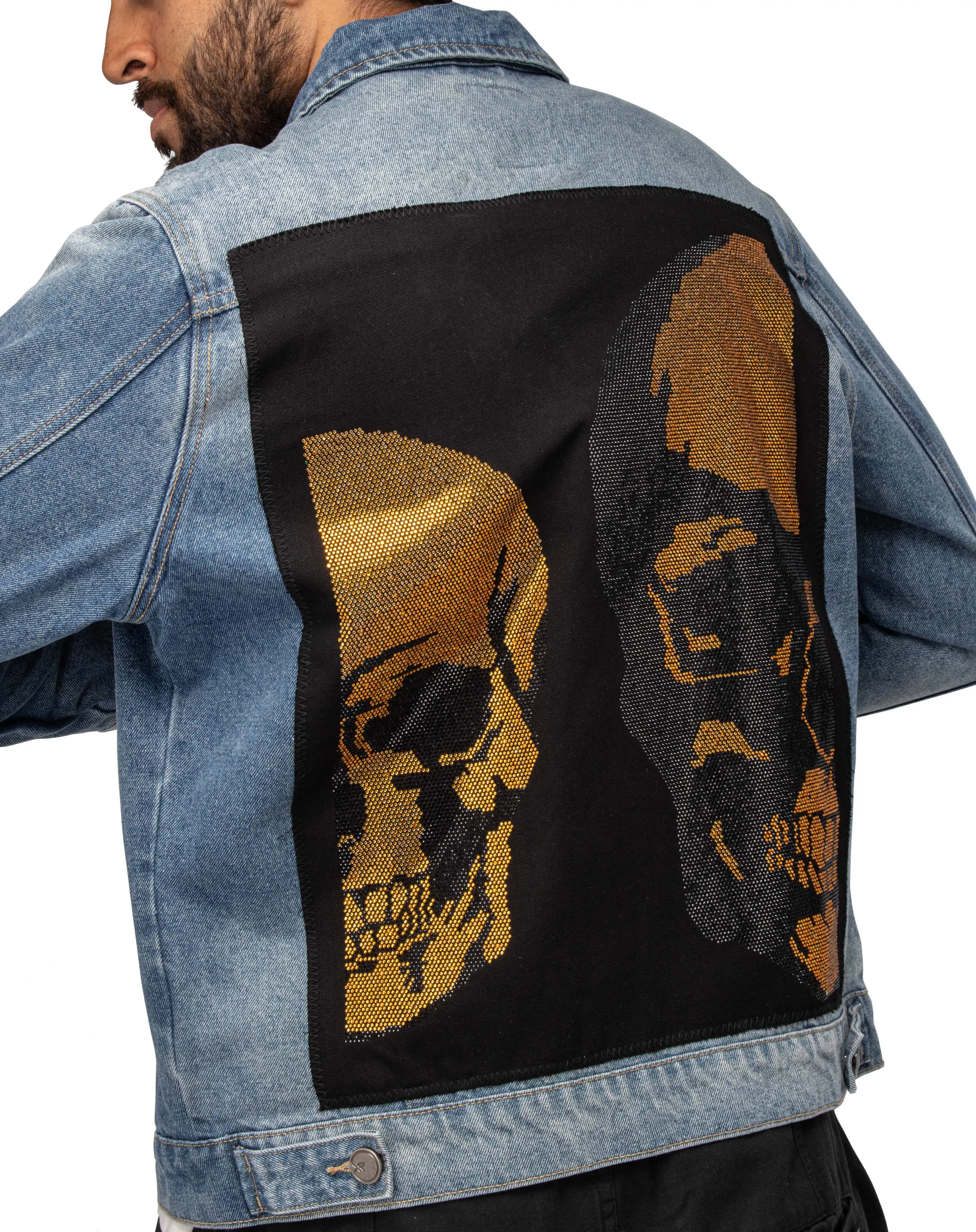 X RAY Men's Limited Edition Denim Jacket With Graphic on the back of Golden Skull