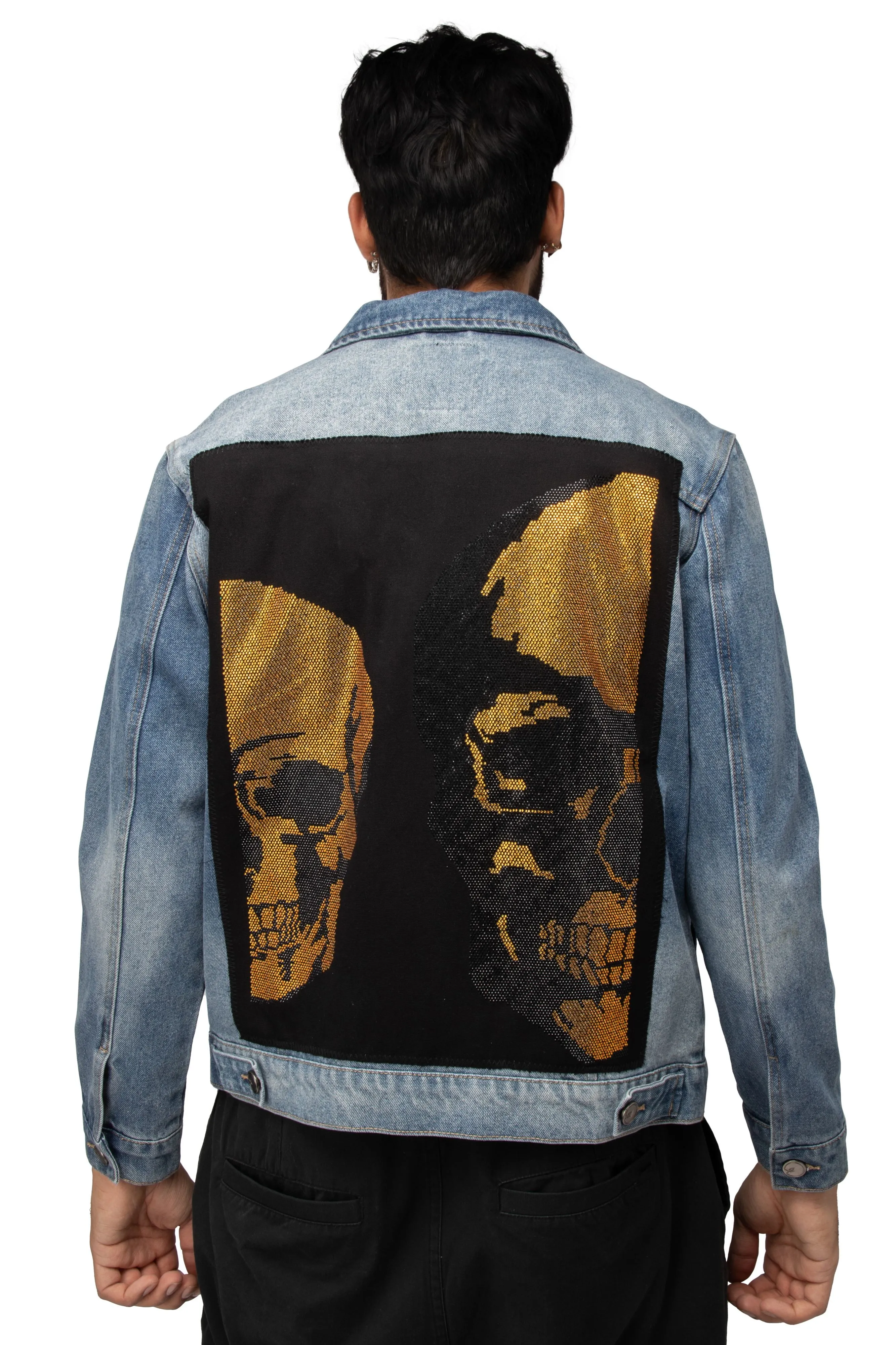 X RAY Men's Limited Edition Denim Jacket With Graphic on the back of Golden Skull