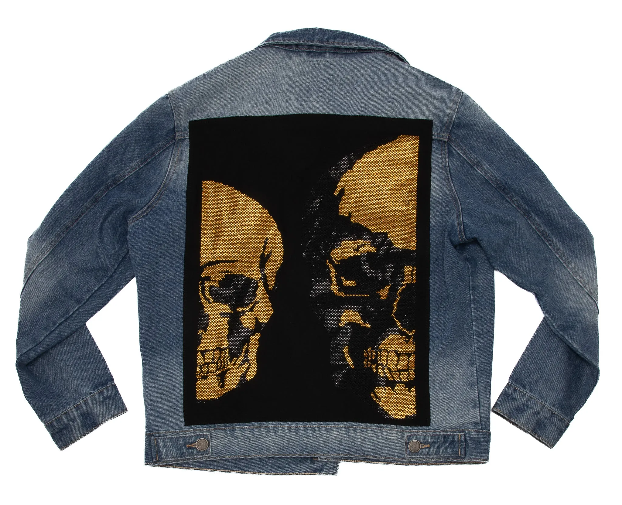 X RAY Men's Limited Edition Denim Jacket With Graphic on the back of Golden Skull