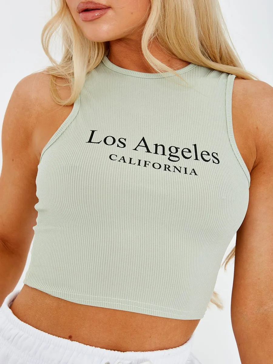 Yasmine Los Angeles Ribbed Vest Crop Top In Green