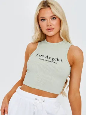 Yasmine Los Angeles Ribbed Vest Crop Top In Green