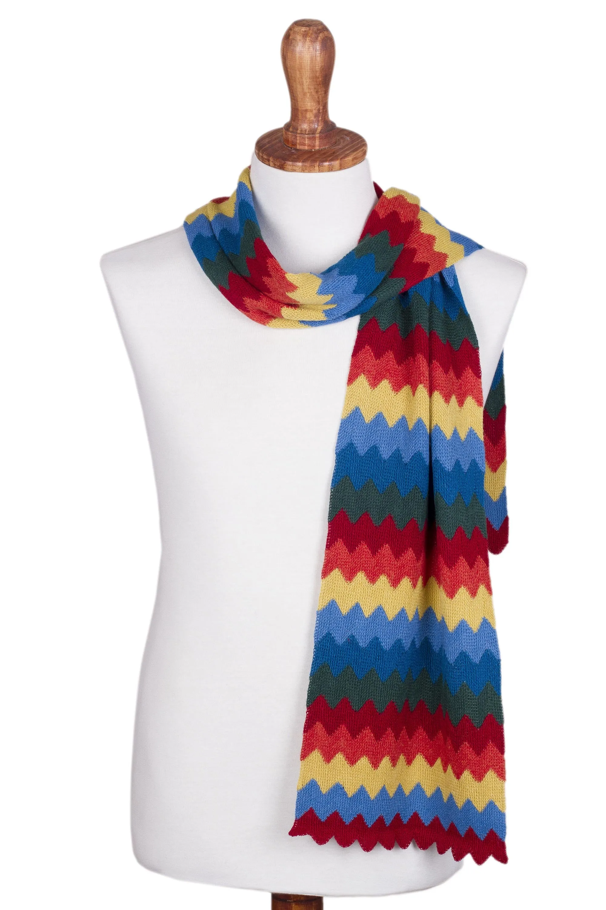 Zigzag Rainbow Multicolored Zigzag Striped Alpaca Blend Scarf from Peru